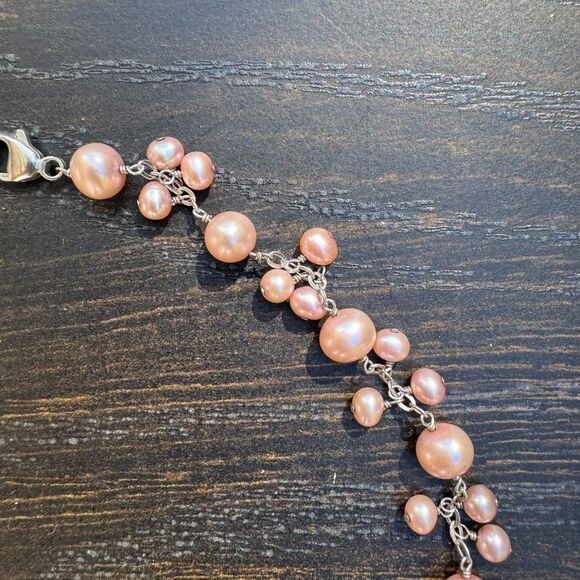 HONORA Sterling Silver Pink Pearl Cluster NECKLACE & Drop Earrings 16" - 19" - Picture 11 of 14